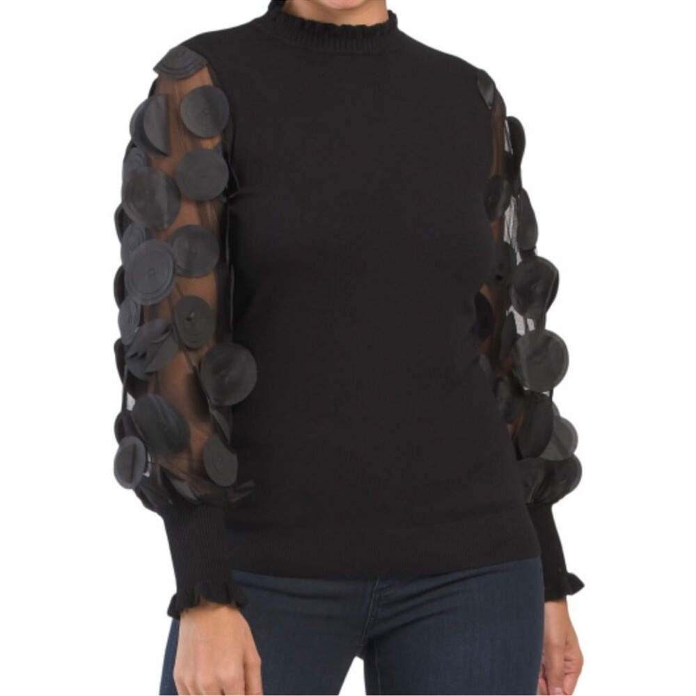 Sioni Milano Black Illusion Sheer Sleeve Fine Knit Sweater